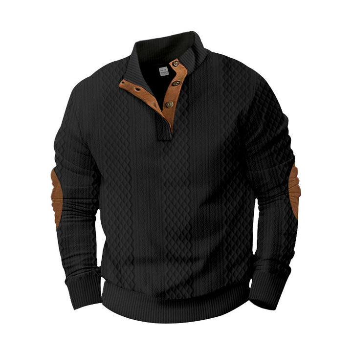 Knitted sweater for men with innovative high collar and modern leather applications Lune London