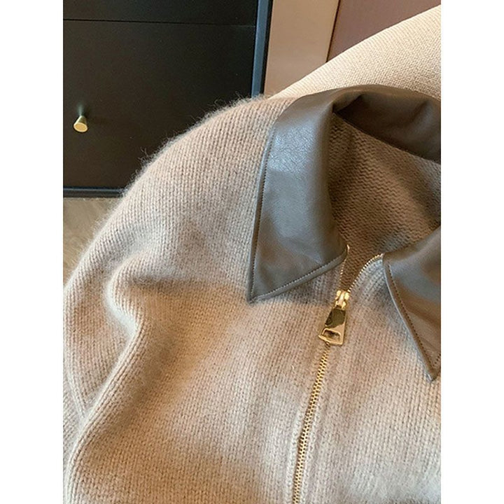 Cardigan pour femmes avec col en cuir Chic & Stil