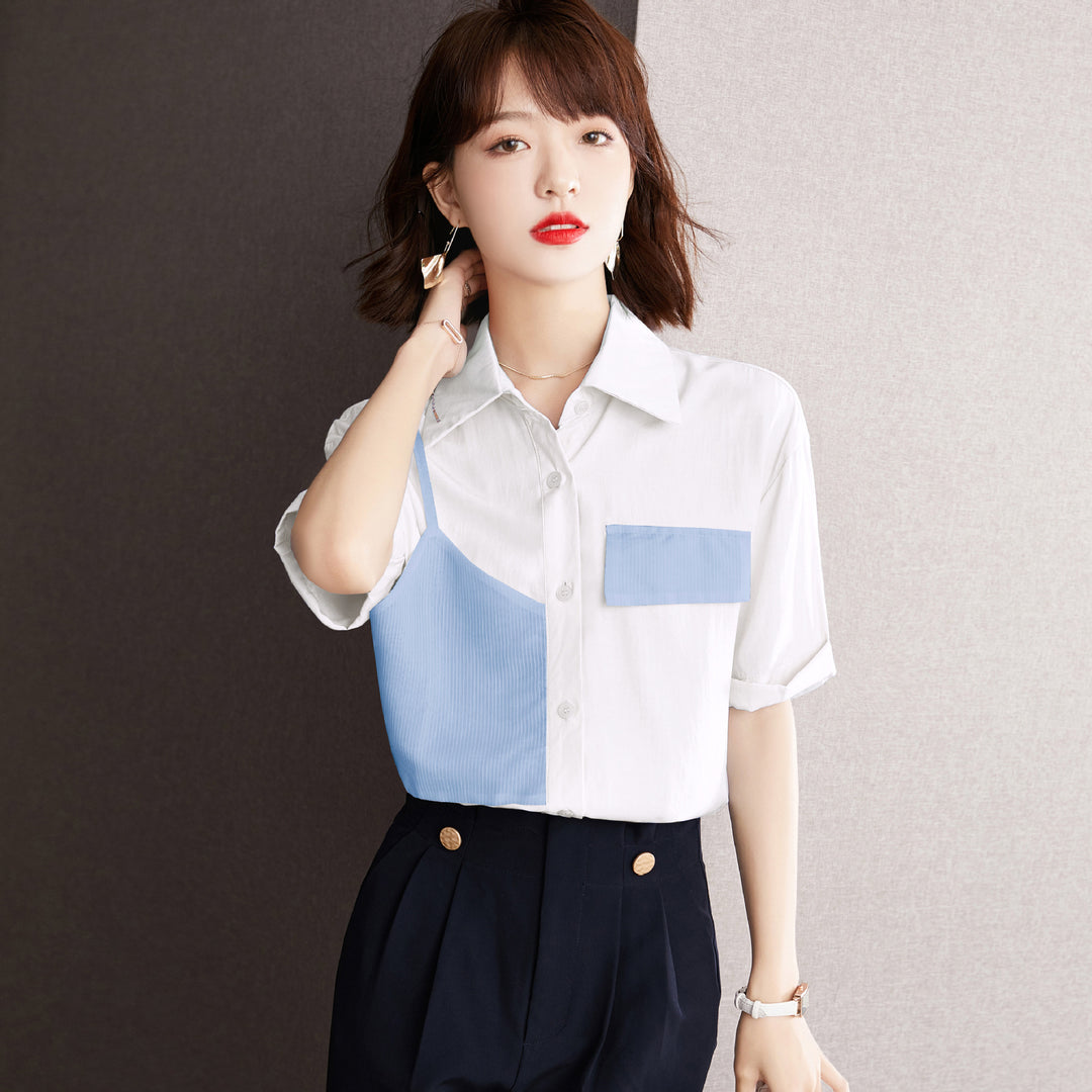 Chemisier à manches courtes femme tendance avec des inserts contrastants Chic & Stil