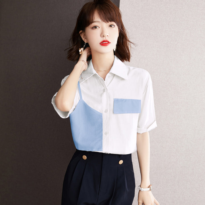 Chemisier à manches courtes femme tendance avec des inserts contrastants Chic & Stil
