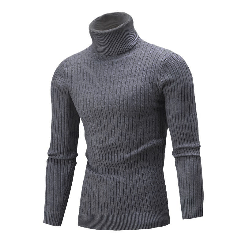 Men's Elegant Knit Sweater with High Collar and Fine Cable Pattern Lune London