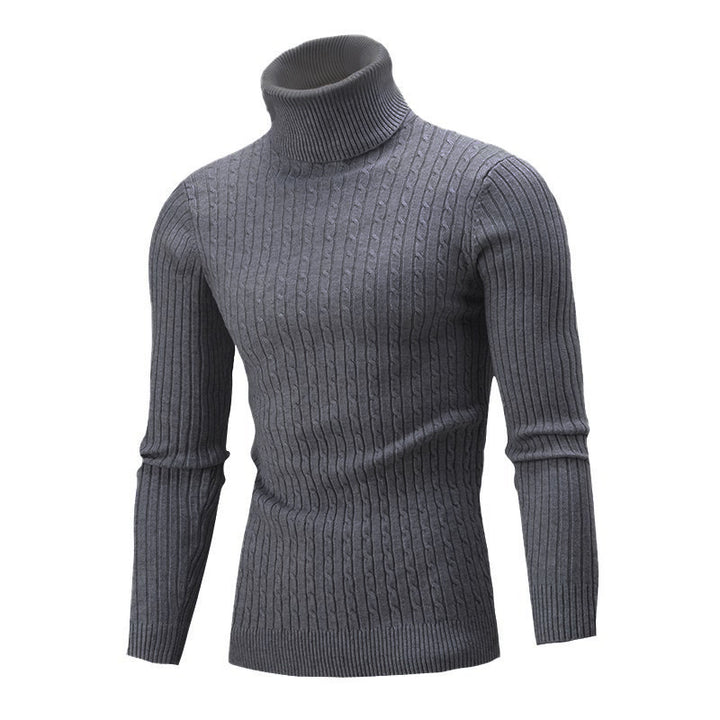 Men's Elegant Knit Sweater with High Collar and Fine Cable Pattern Lune London