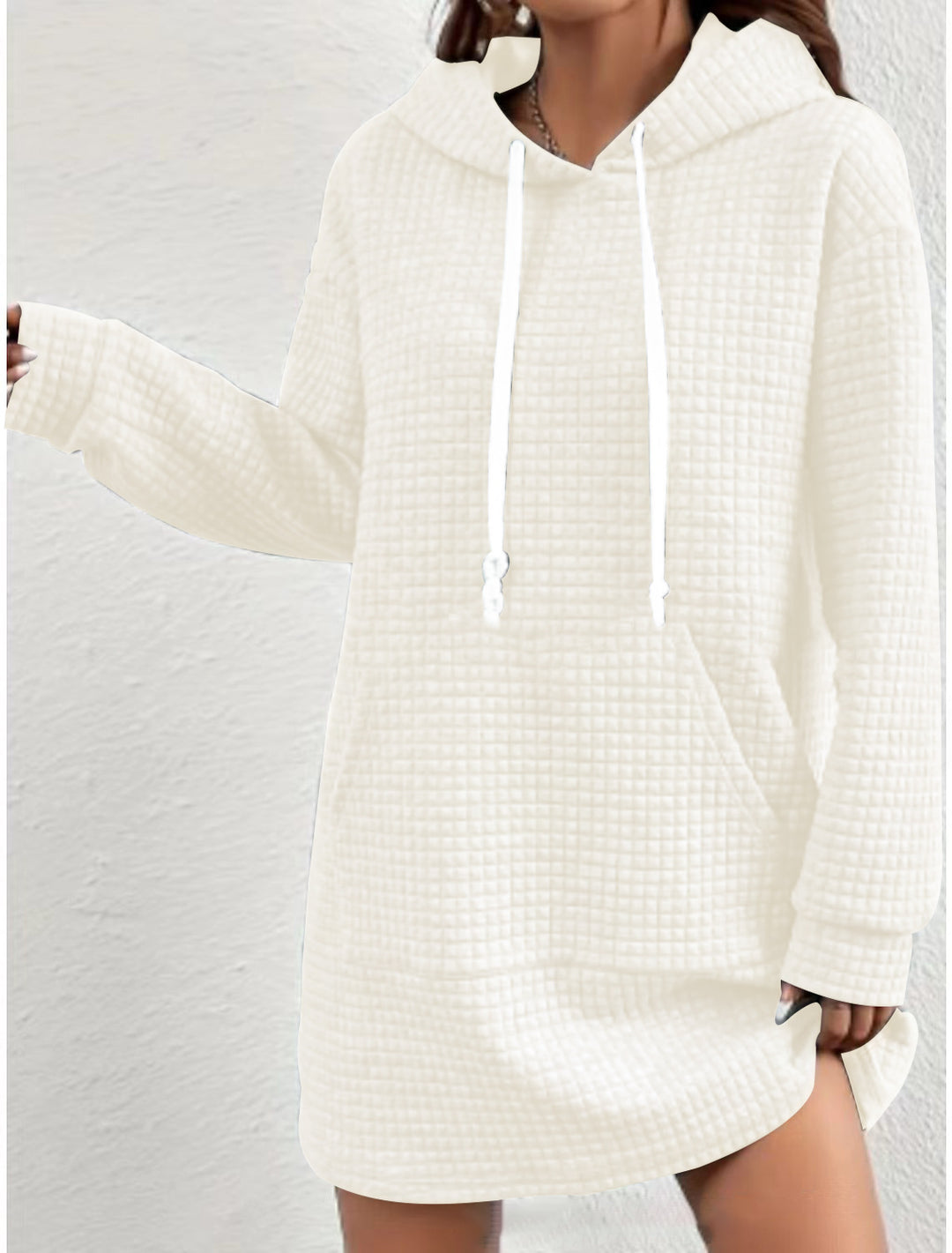 Plus size hooded dress for women with textured surface Lune London