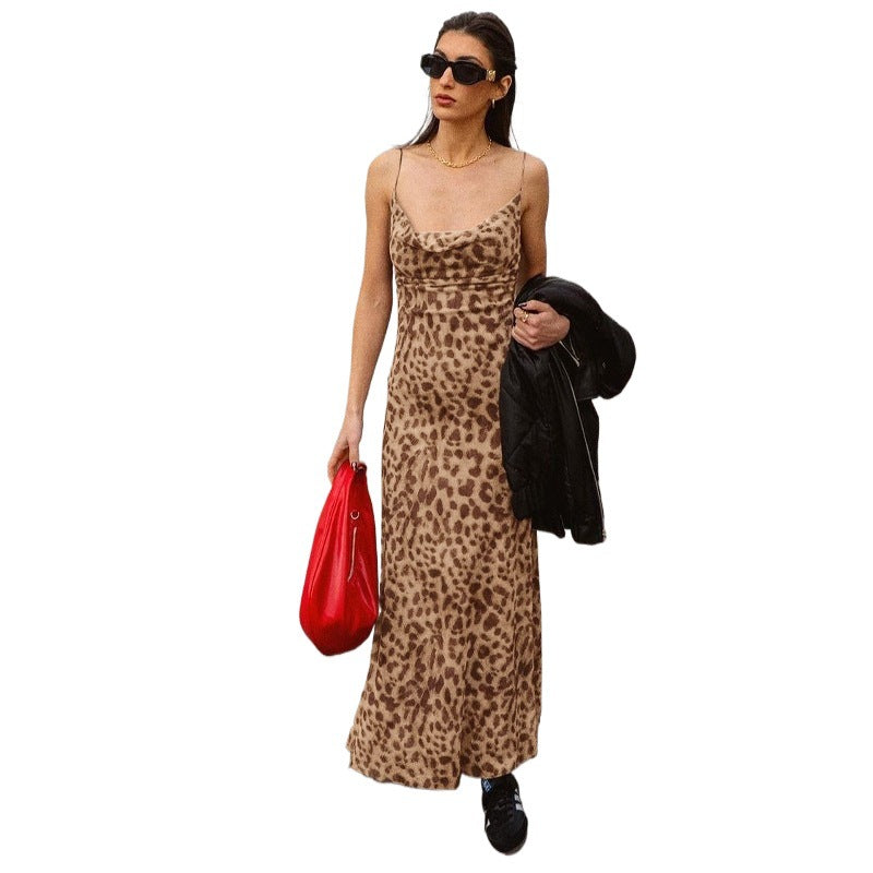 Women Elegant Maxi Dress with Leopard Print Lune London