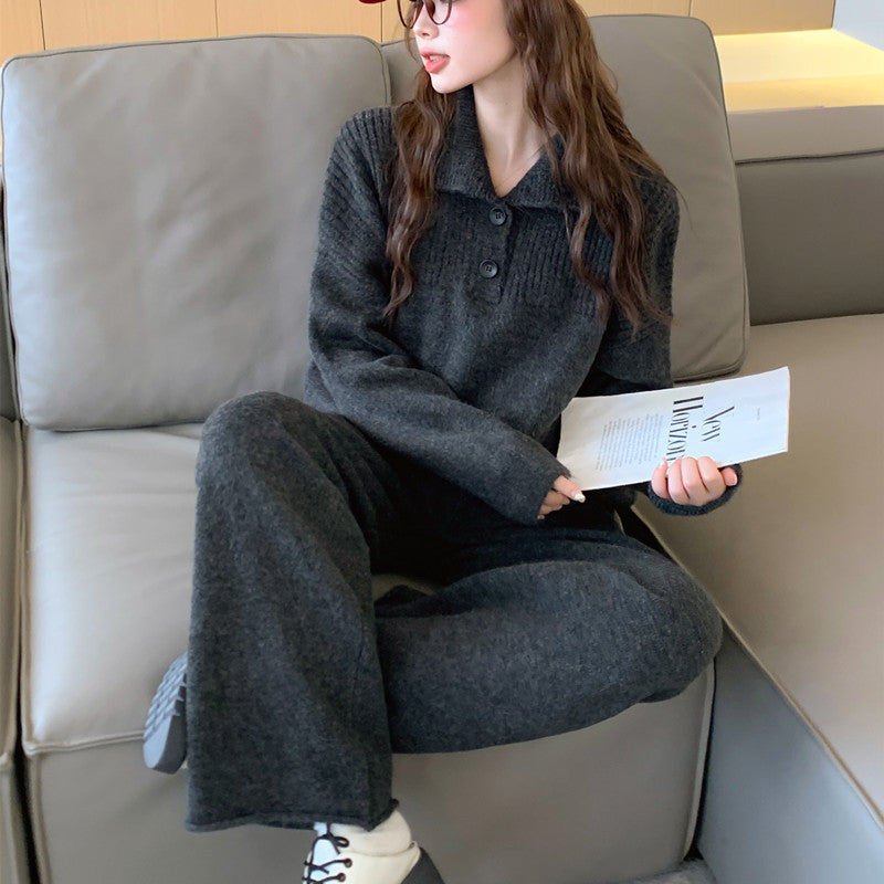 Comfortable knitted sweater for women with a high collar and button details Lune London