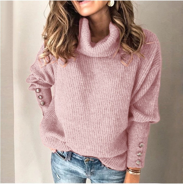 Oversized turtleneck sweater for women with decorative buttons Lune London