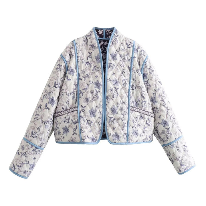 Veste matelassée pour femme à motifs avec un design floral et des détails contrastés élégants Chic & Stil