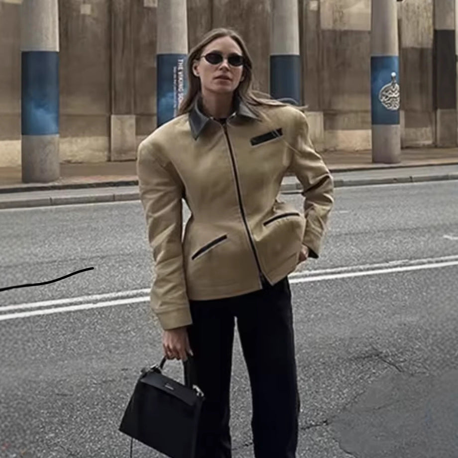 Designer quilted jacket for ladies with an exciting contrasting collar and minimalist pockets Lune London
