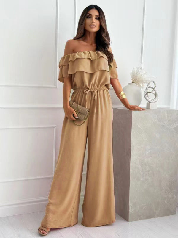 Ladies Off-Shoulder Wide Leg Jumpsuit Lune London