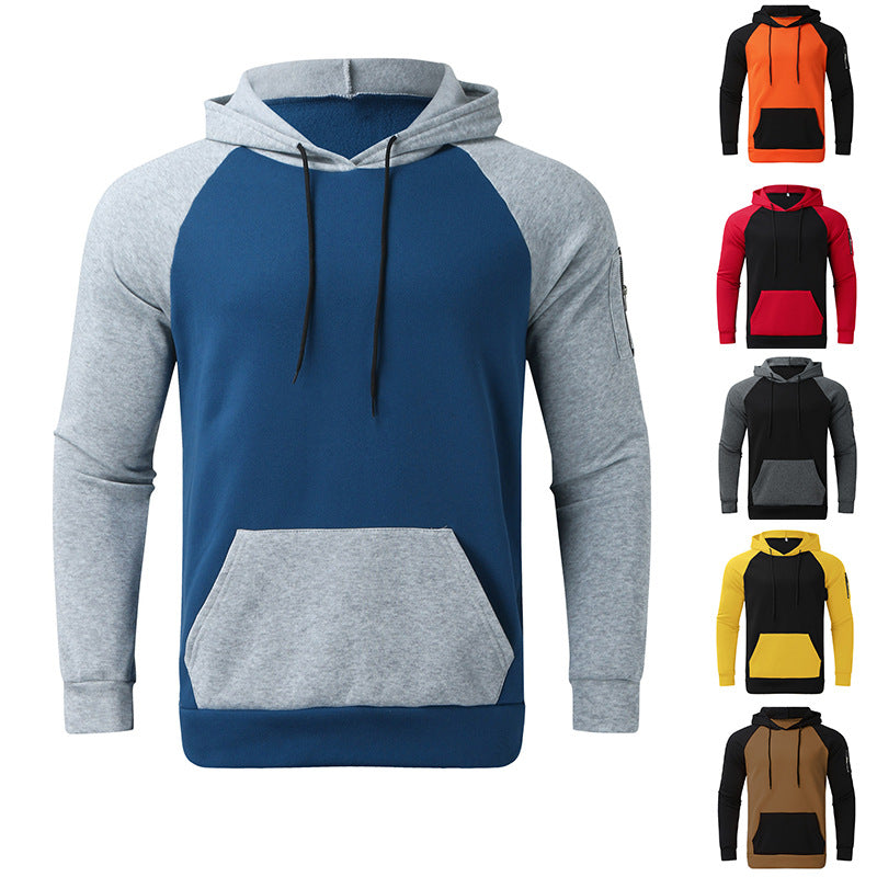Men's sporty hoodie with contrasting sleeves and practical kangaroo pocket Lune London