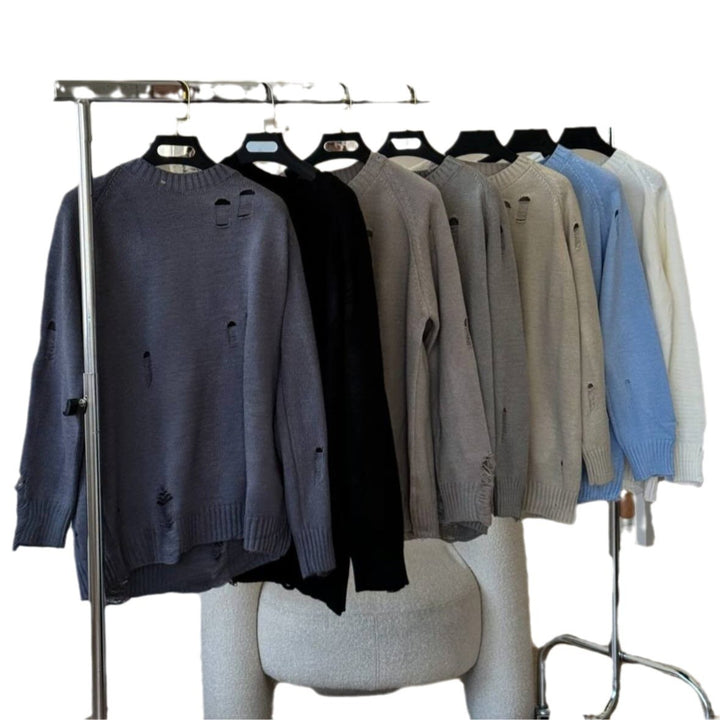 Casual knit sweater for women with a trendy worn look Lune London