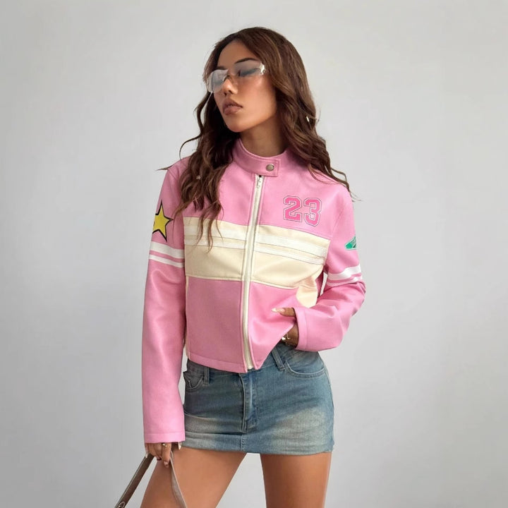 Ladies Short Sporty Jacket with Detailed Appliqués Lune London