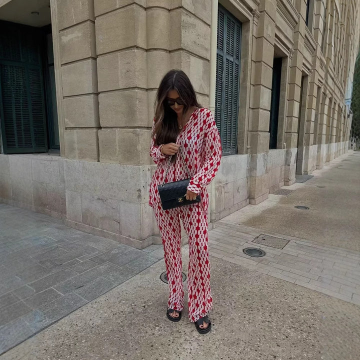 Wide Palazzo Pants for Women with Modern Geometric Pattern Lune London