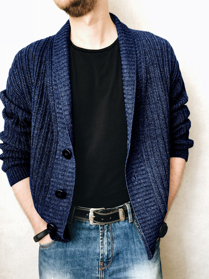 Men's knit jacket with fashionable shawl collar and practical buttons Lune London