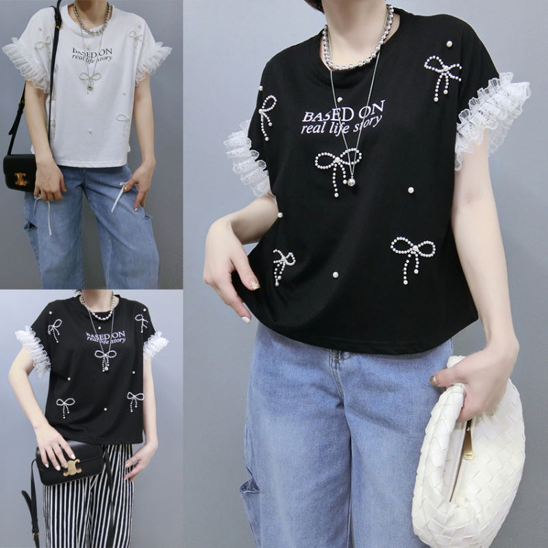 Lune London Women's Leisure Graphic T-shirt with Ruffled Sleeves