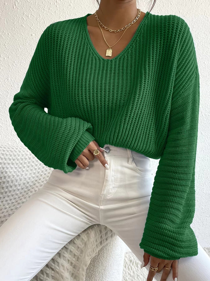 Casual knit sweater for women with a wide V-neck and oversized sleeves Lune London