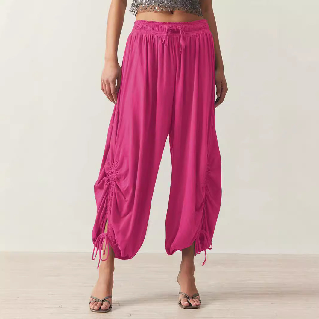 Casual Palazzo pants for women with elastic waist and adjustable ankle bands Lune London