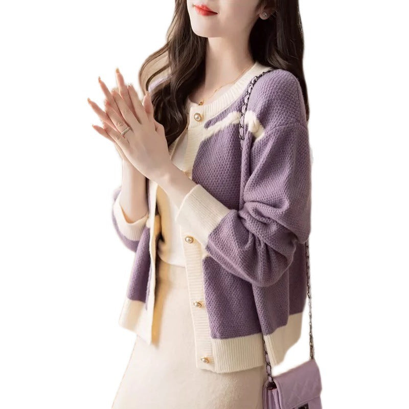 Casual knitted jacket for women with decorative braid details and shiny buttons Lune London