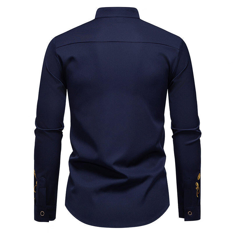 Men's long sleeve shirt with elegant embroidery and modern collar Lune London