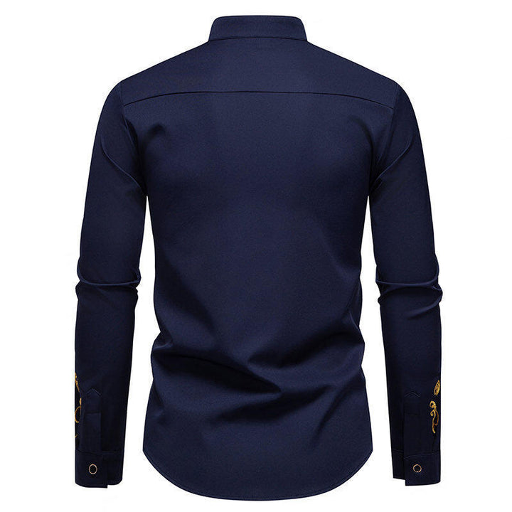 Men's long sleeve shirt with elegant embroidery and modern collar Lune London