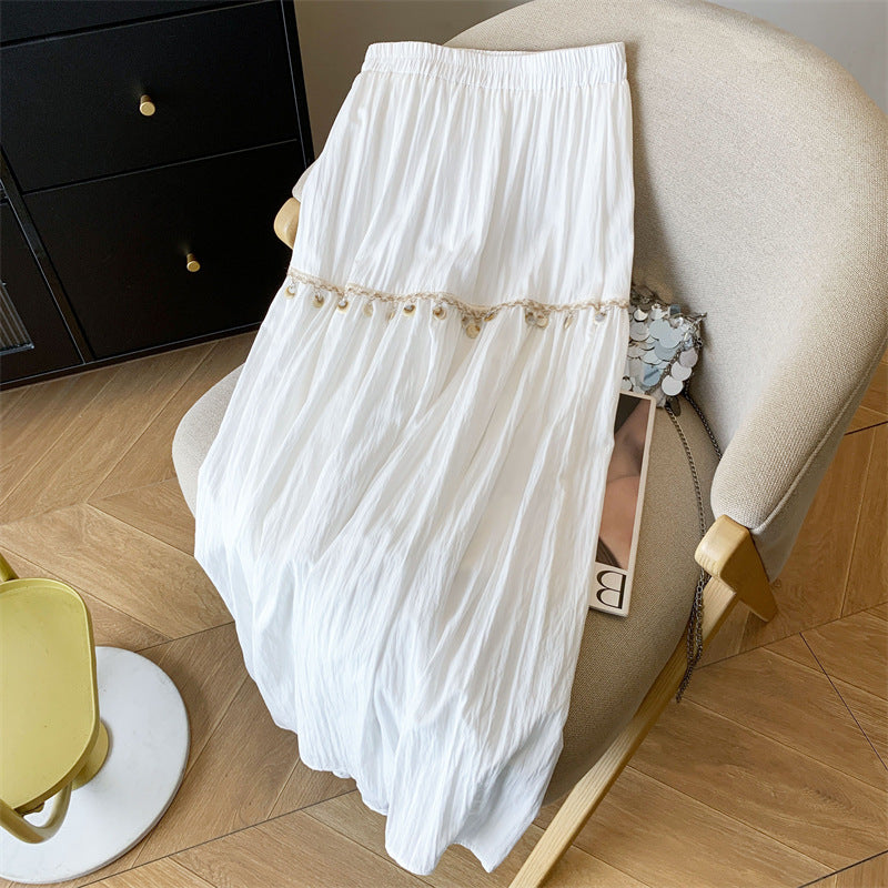 Maxi skirt for women with decorative ruffles and elastic waistband Lune London