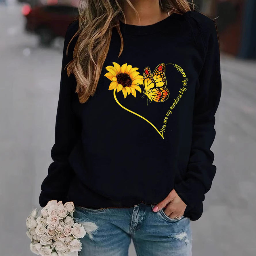Sweatshirt pour femmes avec motif graphique de papillon et de tournesol Chic & Stil