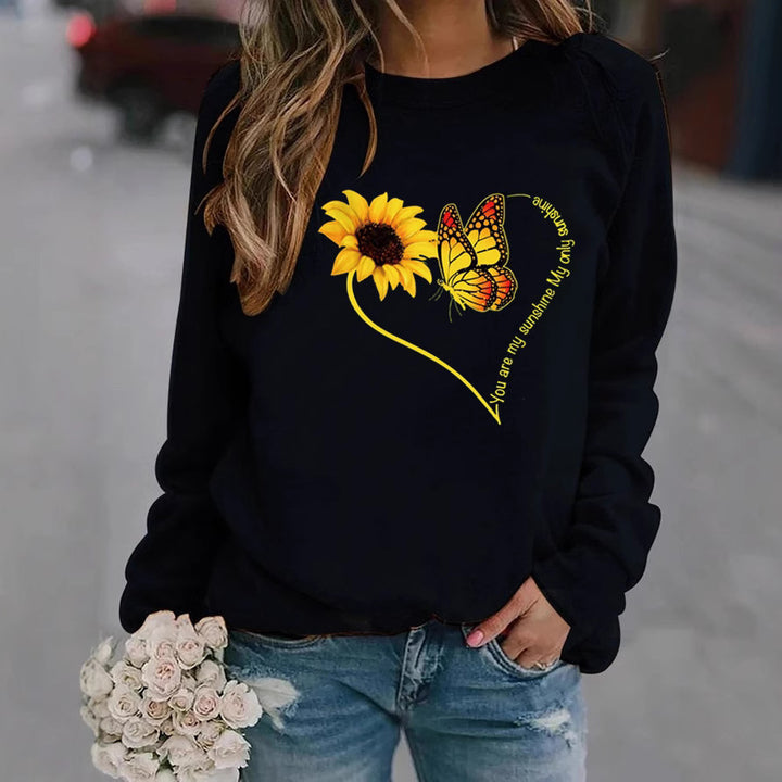 Sweatshirt pour femmes avec motif graphique de papillon et de tournesol Chic & Stil