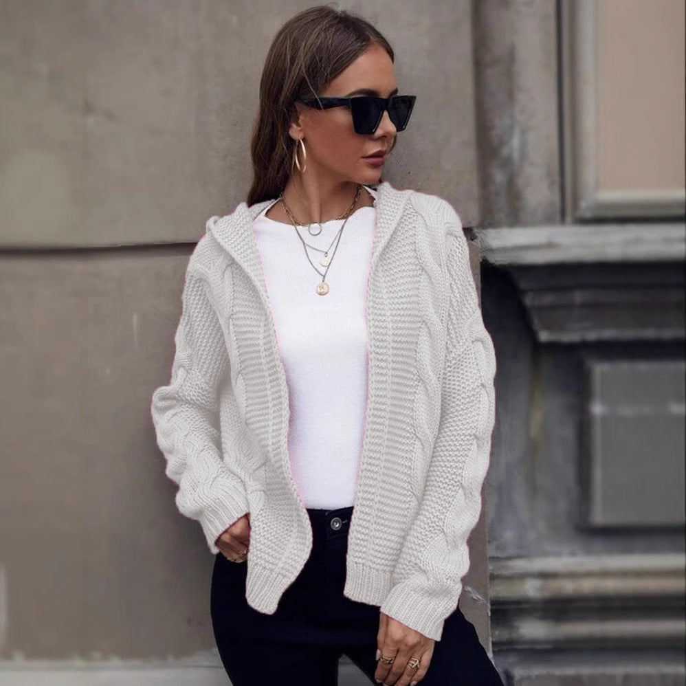 Chunky knit jacket for women with hood and relief pattern Lune London