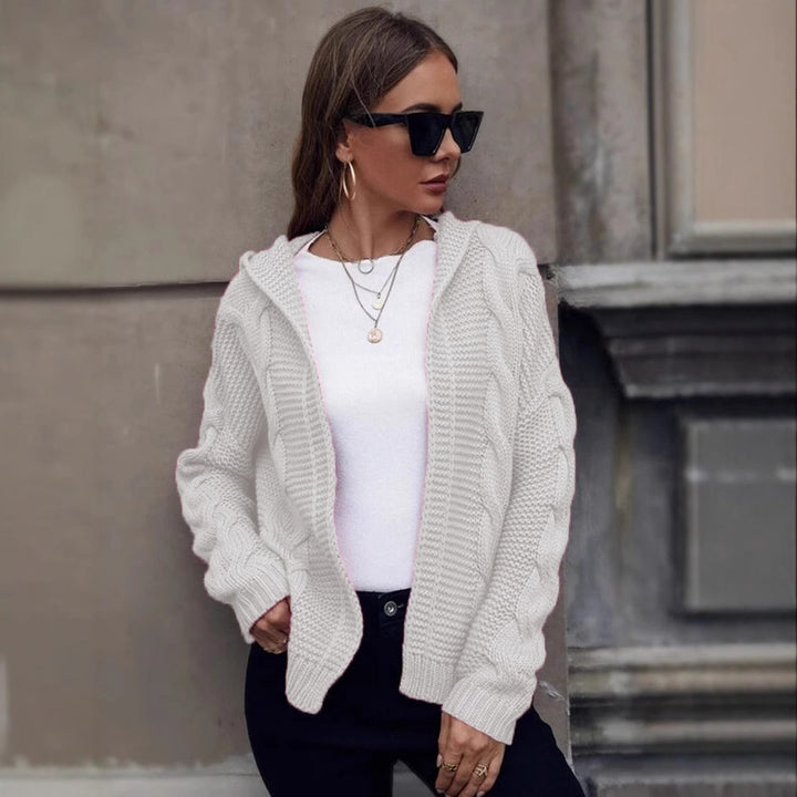 Chunky knit jacket for women with hood and relief pattern Lune London
