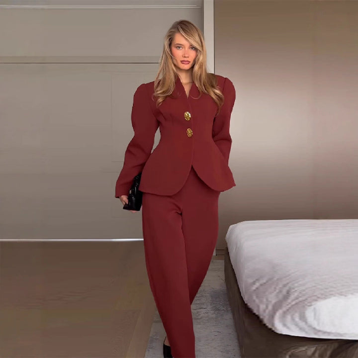 Ensemble Blazer et Pantalon Élegant pour Femmes avec Boutons en Or Chic & Stil