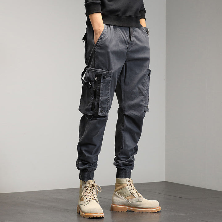 Men's cargo pants with stylish zip pockets and elastic waistband Lune London