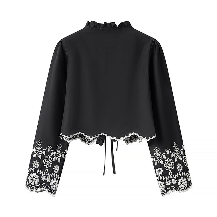 Veste d'été élégante pour femmes avec motif floral élaboré et détails en volants Chic & Stil