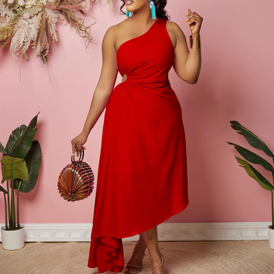 Asymmetrical evening dress for women with pleated hem Lune London