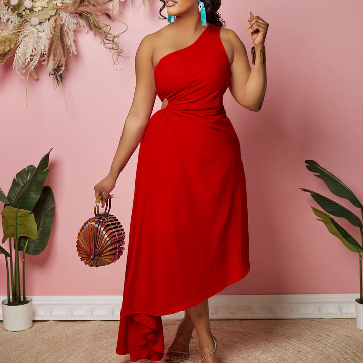 Asymmetrical evening dress for women with pleated hem Lune London