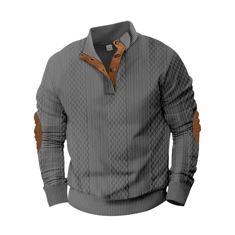 Knitted sweater for men with innovative high collar and modern leather applications Lune London