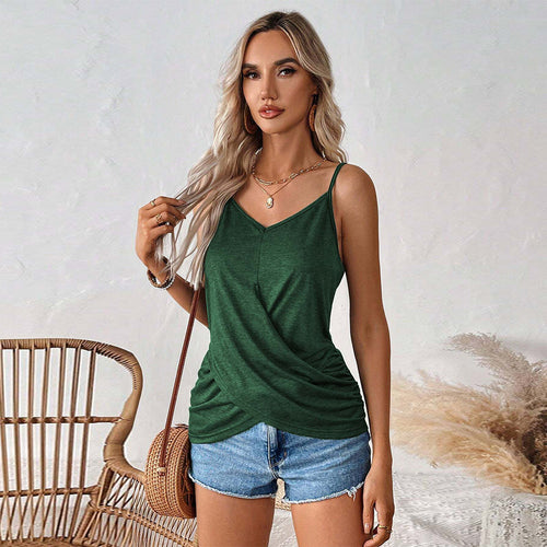 Sleeveless top for women with drapes and deep V neckline Chic & Stil