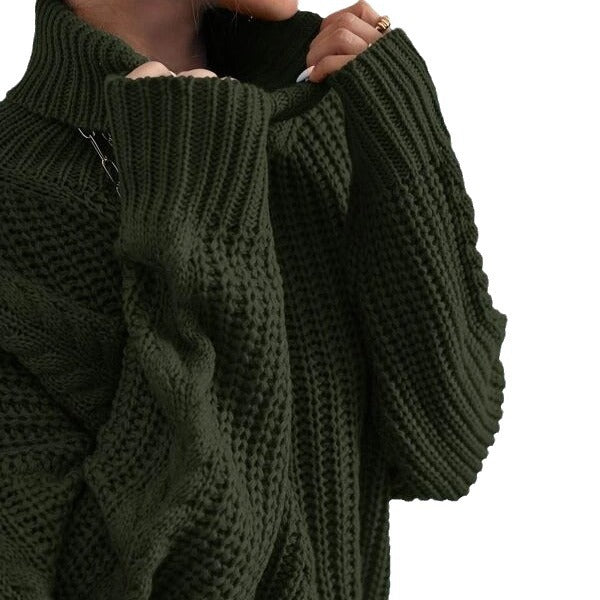 Knitted sweater for ladies with high collar and ribbed knitting details Lune London