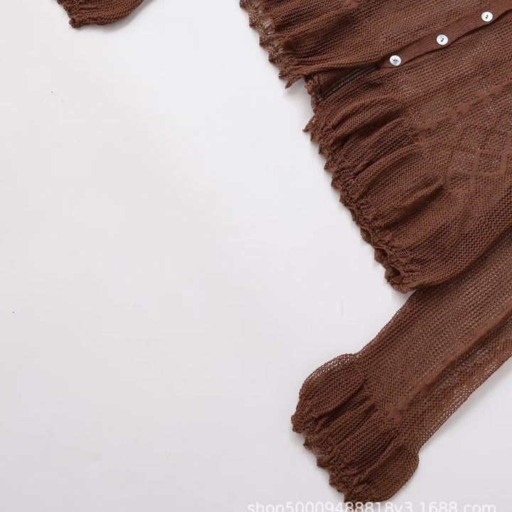 Elegant knit jacket for women with ruffles and buttonhole Lune London