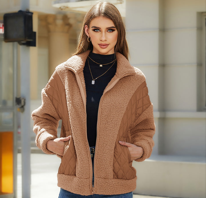 Fleece jacket for women with quilted details and practical pockets Lune London