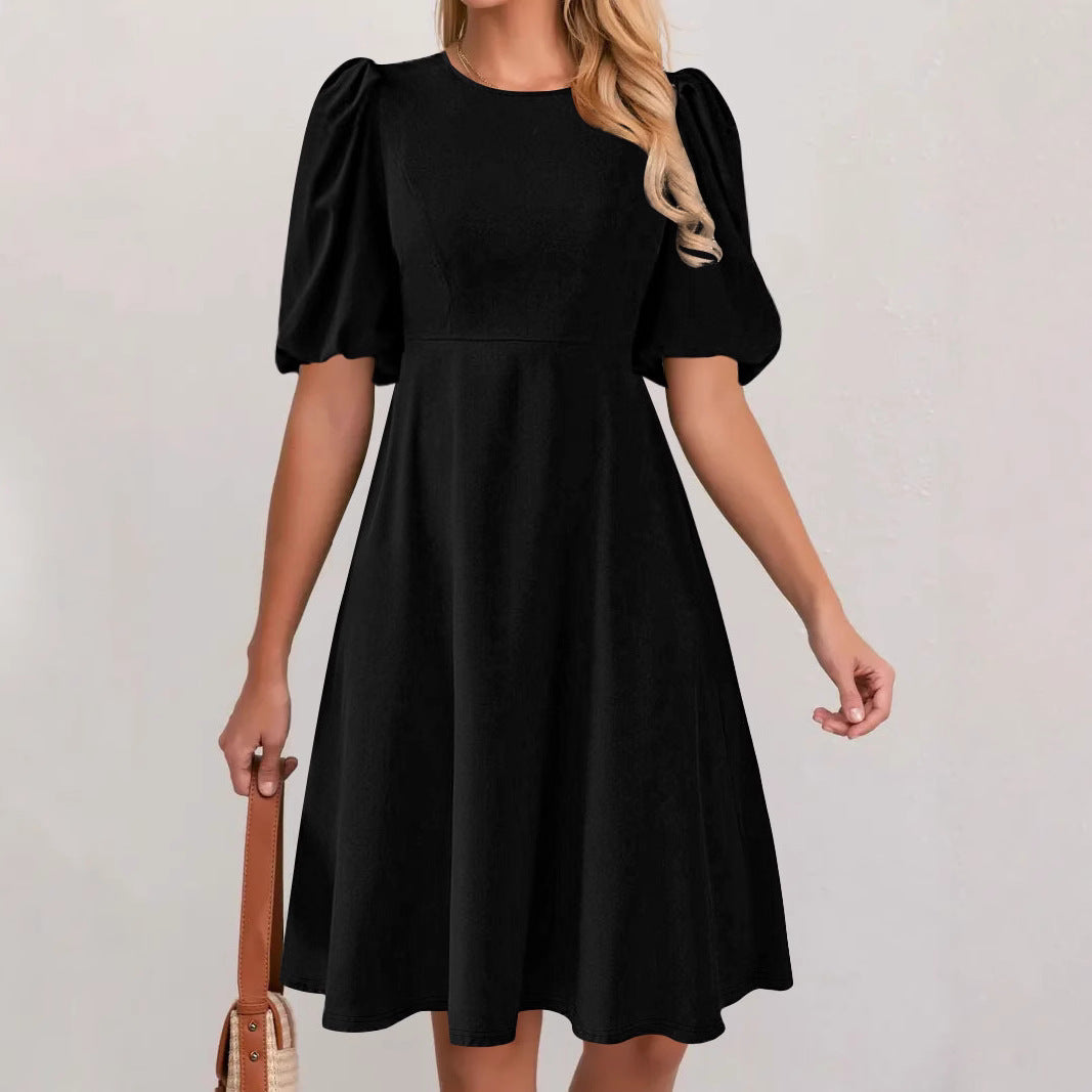Ladies Elegant A-Line Dress Puff Sleeves Lune London