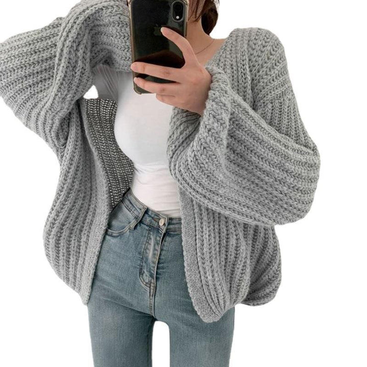 Oversized thick knit cardigan for women with deep V-neck Lune London