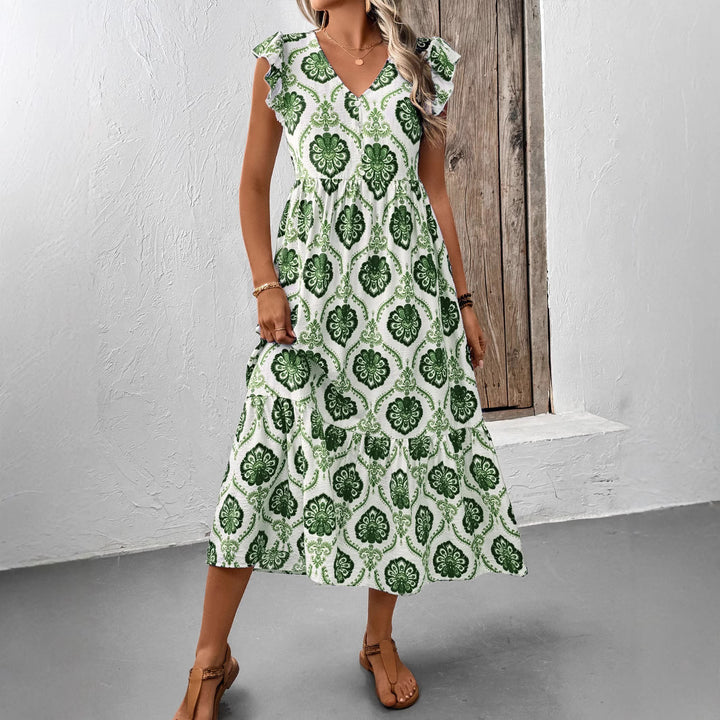 Maxi dress with ruffles for women with floral print and ruffles Lune London
