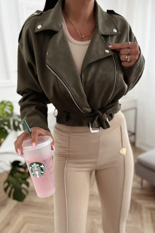 Women's biker jacket in high-quality faux suede with a fitted cut and side zippers Lune London