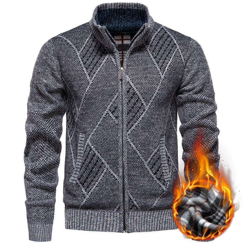 Men's Cardigan with Modern Cable Pattern and High Collar Lune London