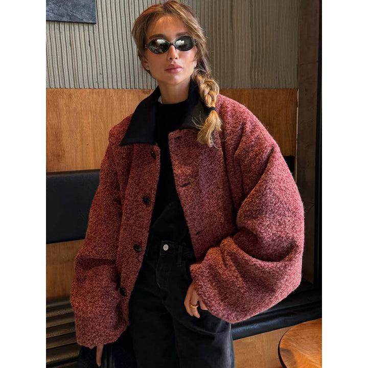 Oversized wool jacket for women with a stylish button treatment Lune London