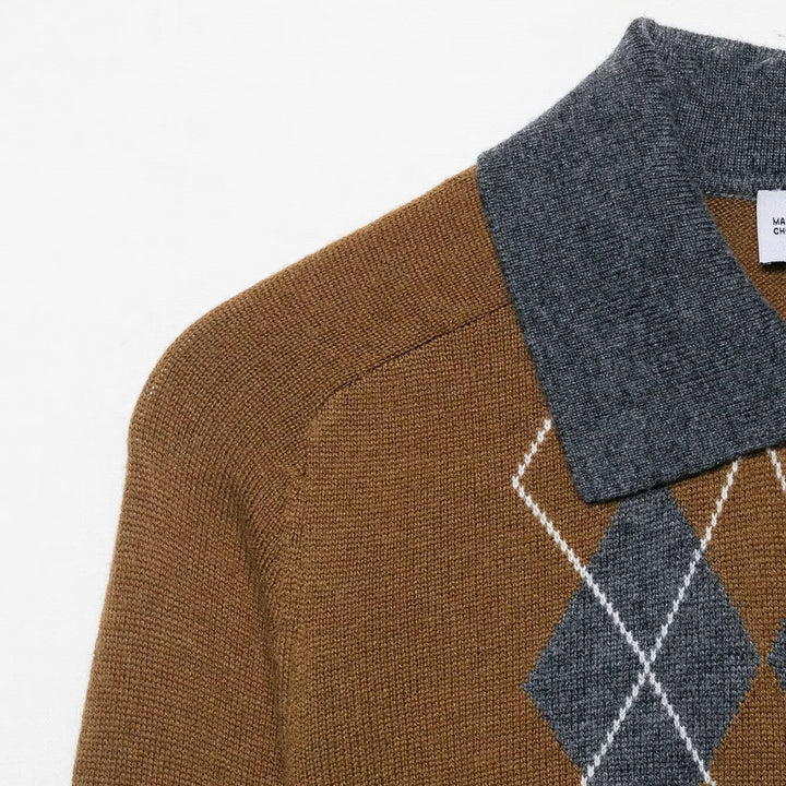 Knitted pullover for ladies with a trendy diamond pattern and a classic polo collar Lune London