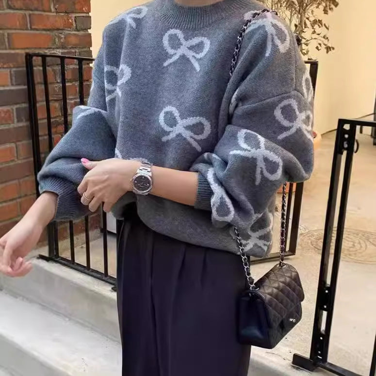 Ladies Soft Sweater with Romantic Bow Pattern Lune London