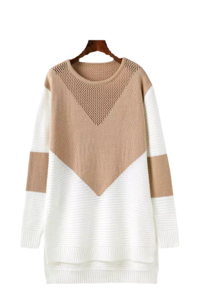 Trendy women's knitted sweater with elegant color block design and casual fit Lune London