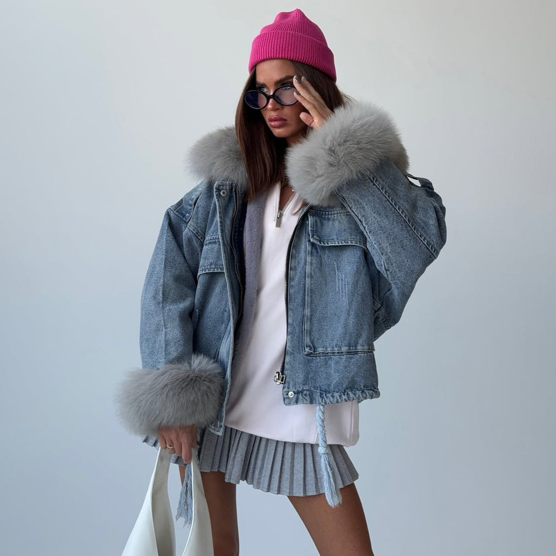 Cropped denim jacket for women with a chic denim look and style