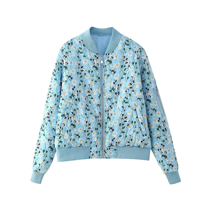 Ladies stylish bomber jacket with floral patterns and elastic cuffs Lune London